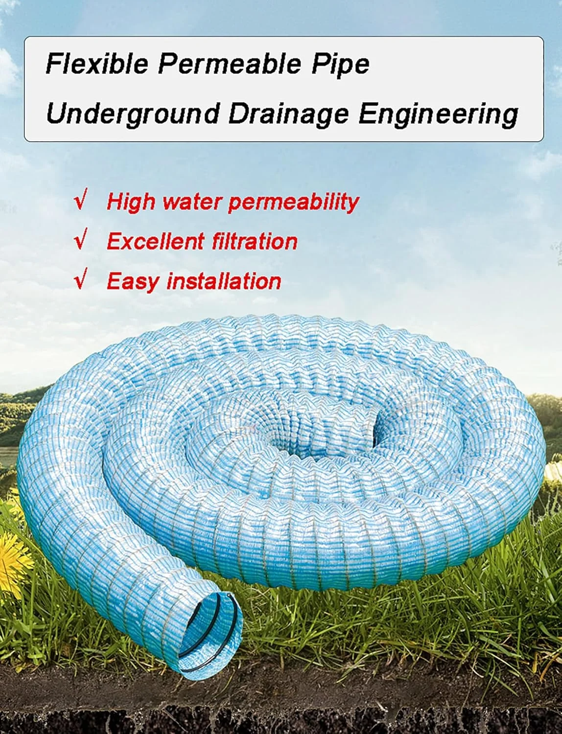 لوله زهکشی فرانسوی، لوله زهکشی فرانسوی سوراخ دار انعطاف پذیر، 1-20 متر برای حیاط، چمن و زهکشی محوطه سازی (250 میلی متر، 8 متر / 26.2 فوت) لوله زهکشی فرانسوی، لوله زهکشی فرانسوی سوراخ دار انعطاف پذیر، 1-20 متر برای حیاط، چمن و زهکشی محوطه سازی (250 میلی متر، 8 متر / 26.2 فوت)