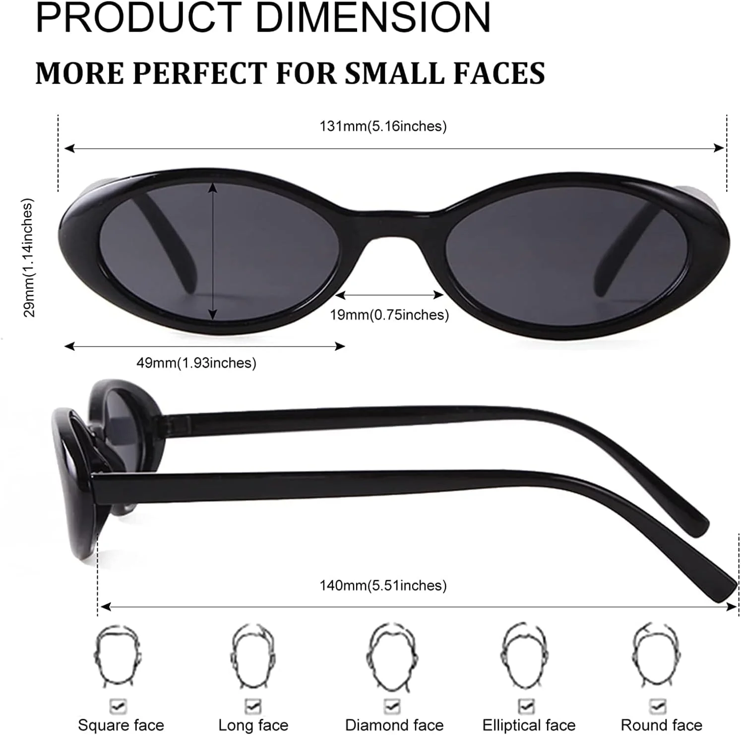 عینک آفتابی بیضی کوچک کلاسیک خزنا برای زنان، عینک های آفتابی زنانه به سبک دهه 90، عینک های رنگی مد روز با محافظت 400 (2 عدد مشکی + پلنگی)