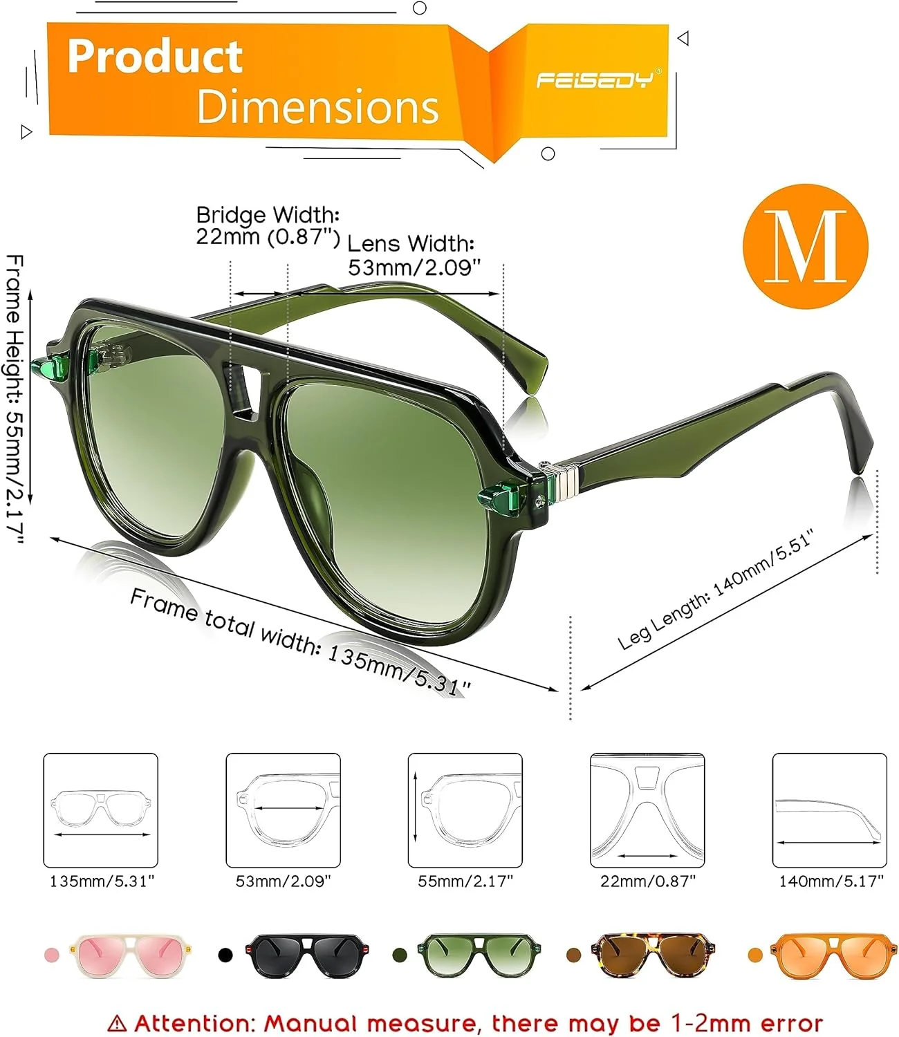 عینک آفتابی مردانه و زنانه KASTWAVE طرح وینتیج، عینک آفتابی خلبانی دهه 70، عینک آفتابی کلاسیک رترو با فریم بزرگ UV400، فریم وینتیج - سبز