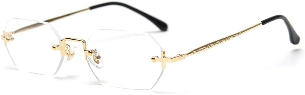 عینک آفتابی مستطیلی مردانه LIGOES، عینک آفتابی بدون فریم، بدون حاشیه، هشت ضلعی، عینک کوچک، فلزی زنانه، طلایی، چند ضلعی، آبی، قهوه ای، طلایی با شفاف