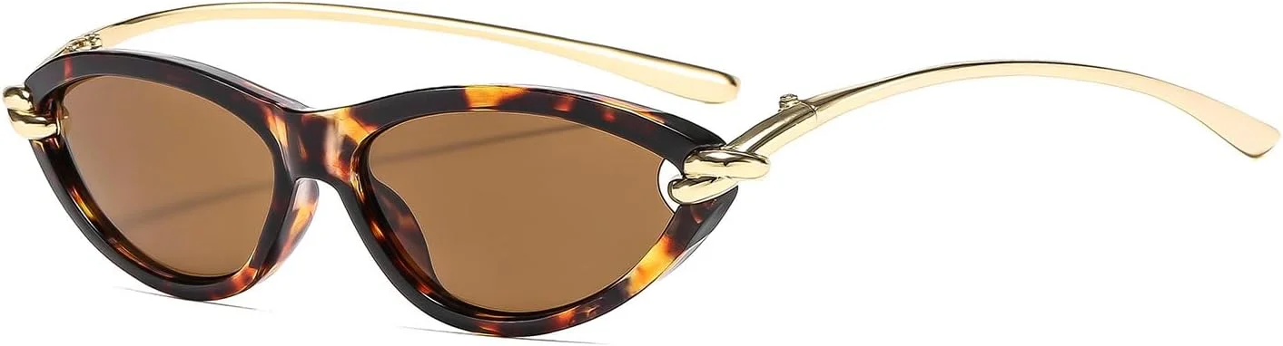 عینک آفتابی زنانه چشم گربه ای بیضی شکل LJCZKA، عینک آفتابی کوچک بیضی شکل دهه 90، عینک آفتابی باریک و مد روز Y2K، معابد طلایی لوکس، محافظت UV400