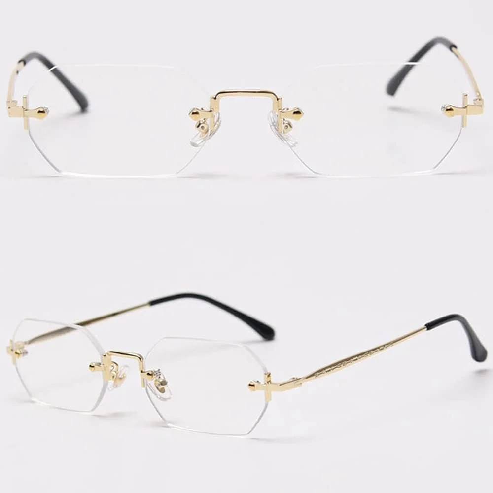 عینک آفتابی مستطیلی مردانه LIGOES، عینک آفتابی بدون فریم، بدون حاشیه، هشت ضلعی، عینک کوچک، فلزی زنانه، طلایی، چند ضلعی، آبی، قهوه ای، طلایی با شفاف