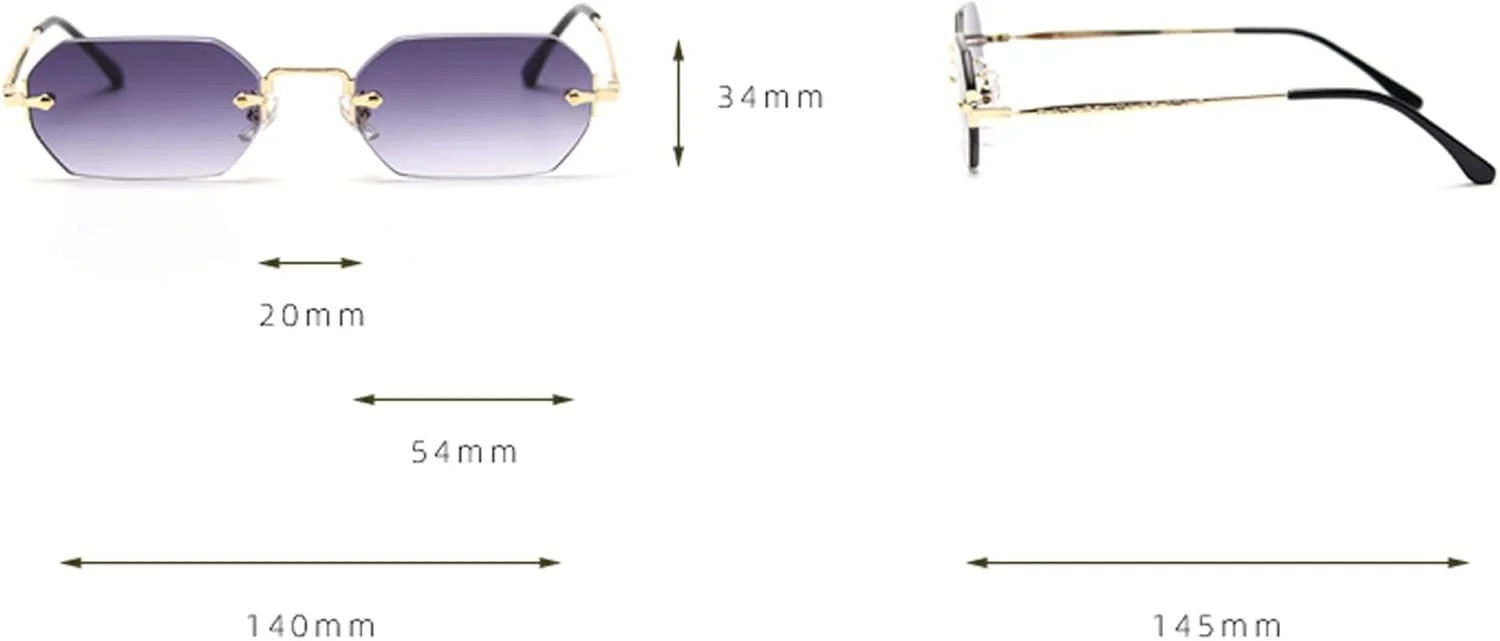 عینک آفتابی مستطیلی مردانه LIGOES، عینک آفتابی بدون فریم، عینک کوچک هشت ضلعی بدون حاشیه، زنانه فلزی طلایی چند ضلعی آبی قهوه ای UV400 (طلایی با خاکستری)