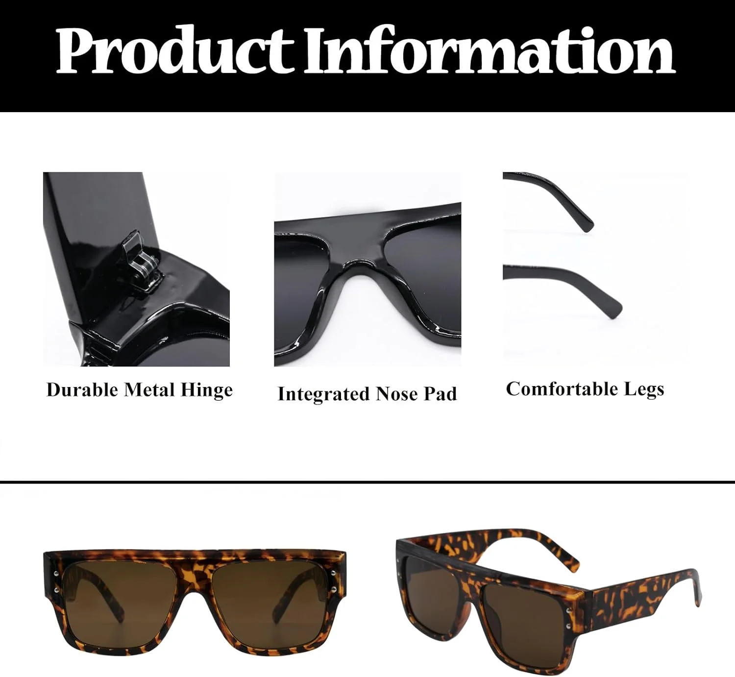 عینک آفتابی مربعی رترو LJCZKA برای زنان و مردان، فریم ضخیم تخت، عینک آفتابی مد روز، محافظت UV400