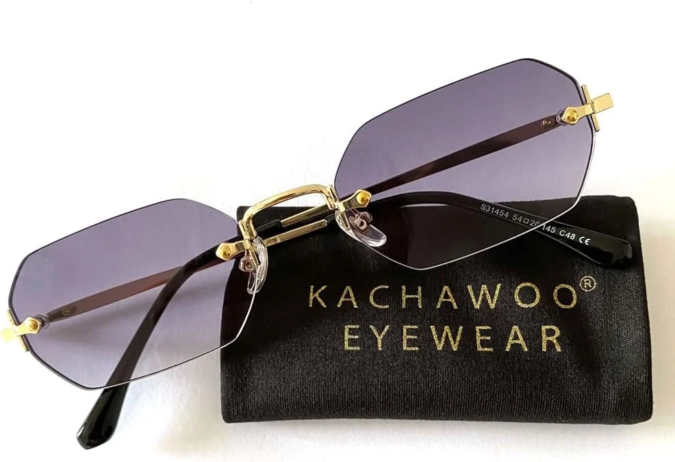 عینک آفتابی مستطیلی مردانه LIGOES، عینک آفتابی بدون فریم، عینک کوچک هشت ضلعی بدون حاشیه، زنانه فلزی طلایی چند ضلعی آبی قهوه ای UV400 (طلایی با خاکستری)