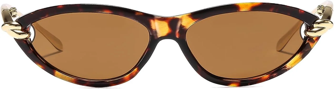 عینک آفتابی زنانه چشم گربه ای بیضی شکل LJCZKA، عینک آفتابی کوچک بیضی شکل دهه 90، عینک آفتابی باریک و مد روز Y2K، معابد طلایی لوکس، محافظت UV400