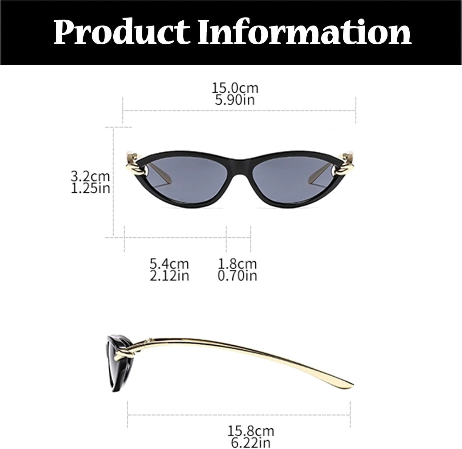 عینک آفتابی زنانه چشم گربه ای بیضی شکل LJCZKA، عینک آفتابی کوچک بیضی شکل دهه 90، عینک آفتابی باریک و مد روز Y2K، معابد طلایی لوکس، محافظت UV400