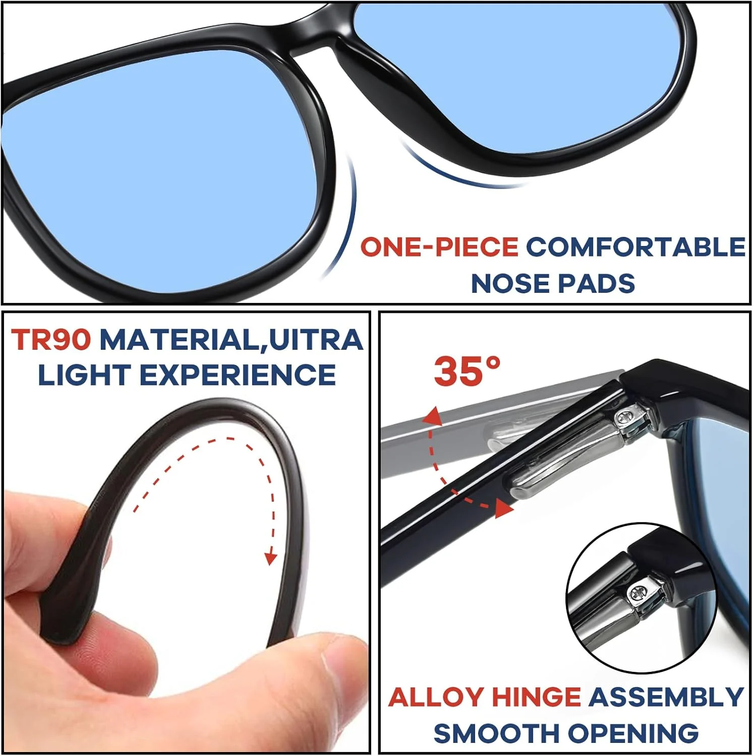 عینک آفتابی مربعی پلاریزه بزرگ LIXX برای آقایان و بانوان - فریم TR90 نازک و مدرن، لنز بزرگ با لولای فنری