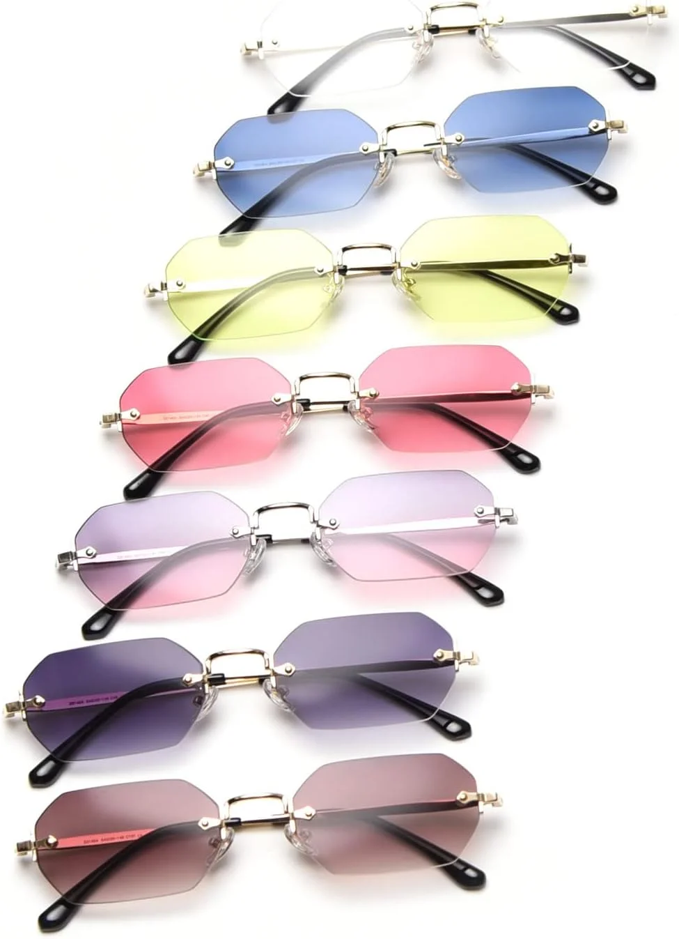 عینک آفتابی مستطیلی مردانه LIGOES، عینک آفتابی بدون فریم، عینک کوچک هشت ضلعی بدون حاشیه، زنانه فلزی طلایی چند ضلعی آبی قهوه ای UV400 (طلایی با خاکستری)