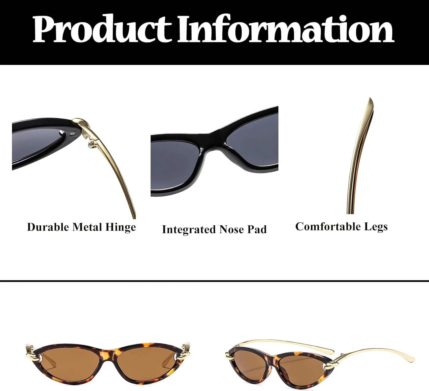 عینک آفتابی زنانه چشم گربه ای بیضی شکل LJCZKA، عینک آفتابی کوچک بیضی شکل دهه 90، عینک آفتابی باریک و مد روز Y2K، معابد طلایی لوکس، محافظت UV400