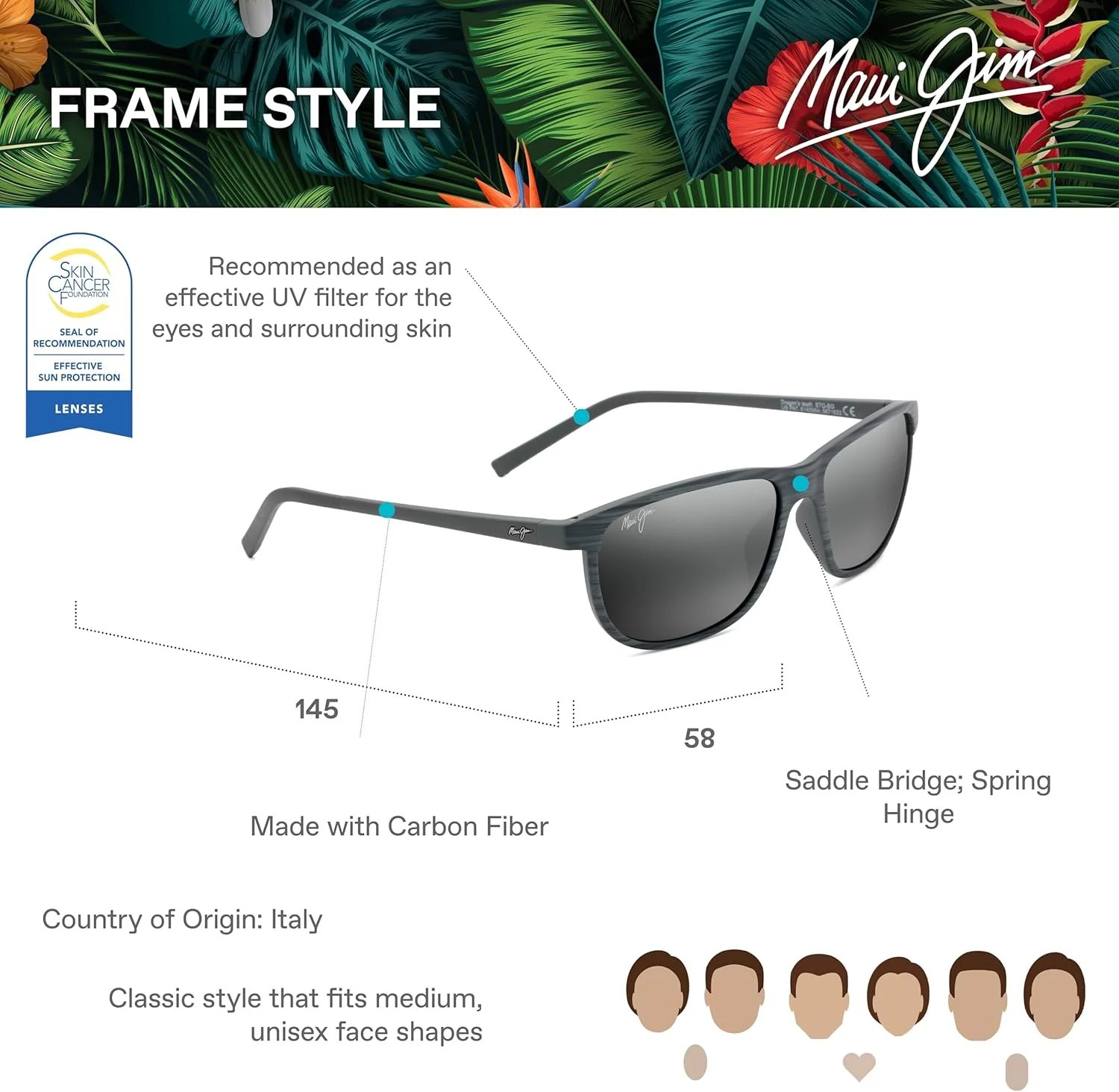 عینک آفتابی مربعی Maui Jim Dragons Teeth