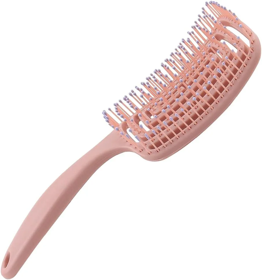 برس مو مناسب موهای خشک و خیس، باز کننده گره مو برای موهای نازک، ضخیم و مجعد - برس موی خمیده و دارای تهویه برای زنان، مردان یا کودکان، خشک کردن سریعتر با سشوار، حالت دهنده حرفه ای، برس پارویی دارای تهویه برای باز کردن گره مو (رزگلد)