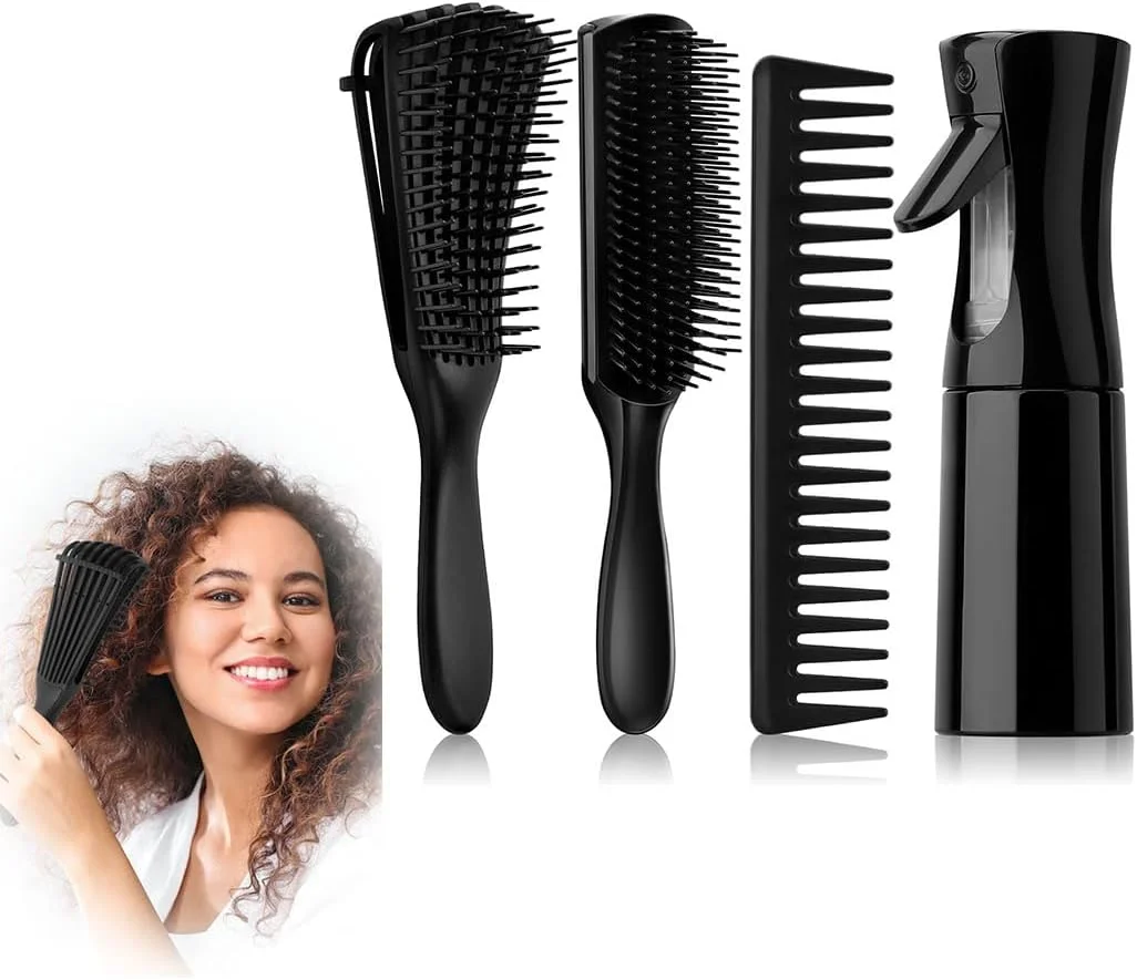 مجموعه برس مو GraGra، مجموعه 4 عددی برس باز کننده گره مو، درخشان کننده و صاف کننده مو، برس مو برای زنان، مردان و کودکان با موهای مجعد، عالی برای موهای مجعد طبیعی، ضخیم، مرطوب یا خشک