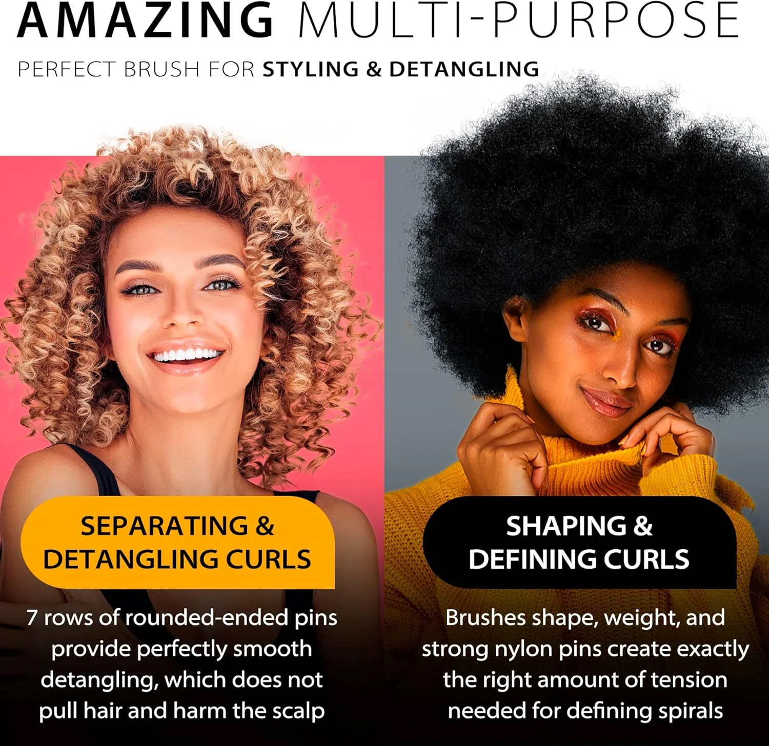 برس مو برای زنان و مردان، مناسب موهای فر، خیس یا خشک، برس های کلاسیک باز کننده گره مو، 7 ردیفه برای موهای ضخیم طبیعی، حالت دهی با سشوار، جدا کردن، شکل دادن و مشخص کردن فرها، ابزار برس مویی مسافرتی مشکی