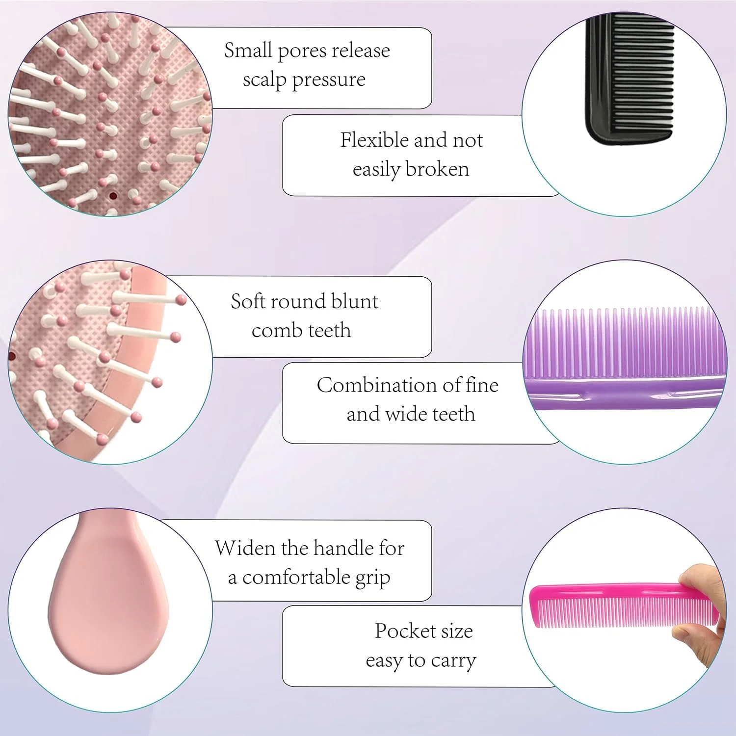 گوییو، ست برس موی کوچک 28 عددی، شامل 14 برس مسافرتی کوچک و 14 شانه موی دندانه ریز و درشت برای موهای خیس و خشک، مناسب دختران، زنان، پسران و مردان