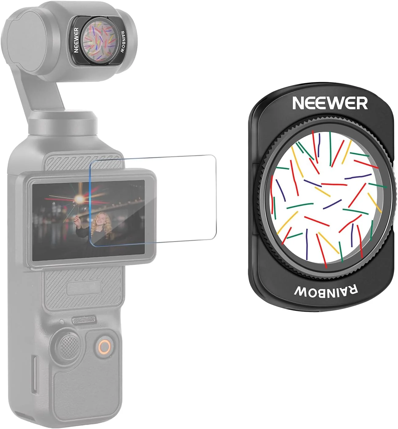 فیلتر ستاره رنگین کمانی NEEWER سازگار با DJI Osmo Pocket 3 و لوازم جانبی Creator Combo، فیلتر اثر دوربین گیمبال ستاره ای شیشه ای اپتیکال HD چند لایه مغناطیسی با محافظ صفحه نمایش، FL-C36