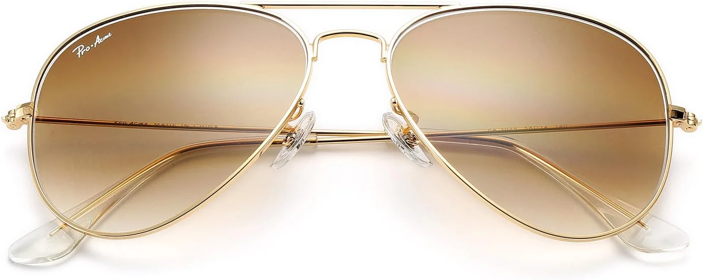 عینک آفتابی خلبانی کلاسیک پرو اکمی برای مردان و زنان، لنز شیشه ای 100% واقعی، C3 - فریم طلایی | گرادیان قهوه ای کریستالی