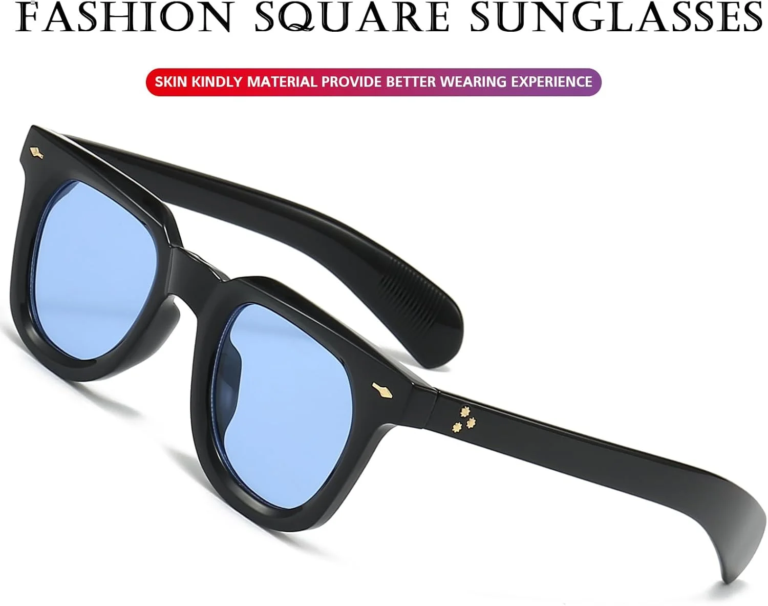 عینک آفتابی مربعی PORADAY برای زنان و مردان، فریم ضخیم و شیک، سایه های مشکی