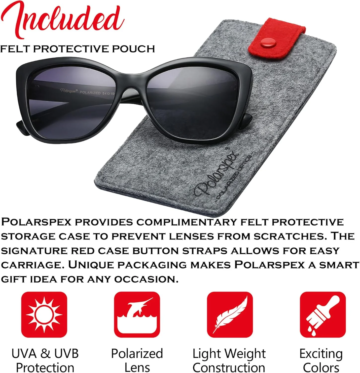 عینک آفتابی چشم گربه ای PolarSpex برای زنان - عینک آفتابی زنانه بزرگ و پلاریزه - سایه های مد روز برای زنان عینک آفتابی چشم گربه ای PolarSpex برای زنان - عینک آفتابی زنانه بزرگ و پلاریزه - سایه های مد روز برای زنان