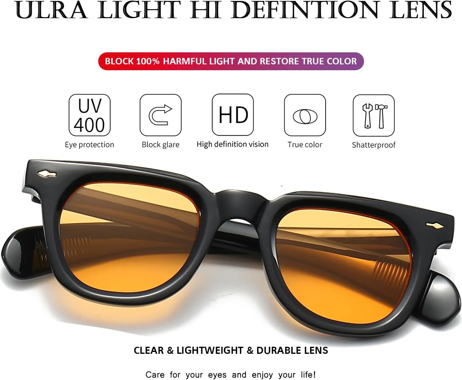 عینک آفتابی مربعی PORADAY برای زنان و مردان، فریم ضخیم و شیک، سایه های مشکی