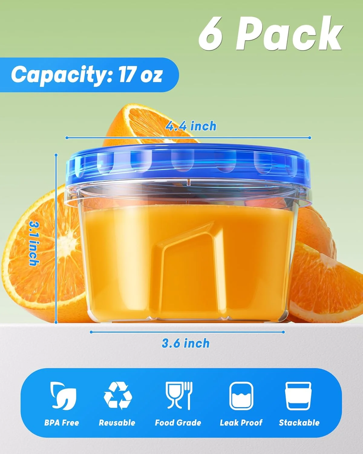 مجموعه 6 عددی بیولئون - ظروف نگهداری مواد غذایی 500 میلی لیتری، ظروف پلاستیکی نگهداری مواد غذایی با درب پیچی، بدون BPA، قابل استفاده مجدد، مناسب برای نگهداری سوپ، قابل استفاده در مایکروویو و ماشین ظرفشویی