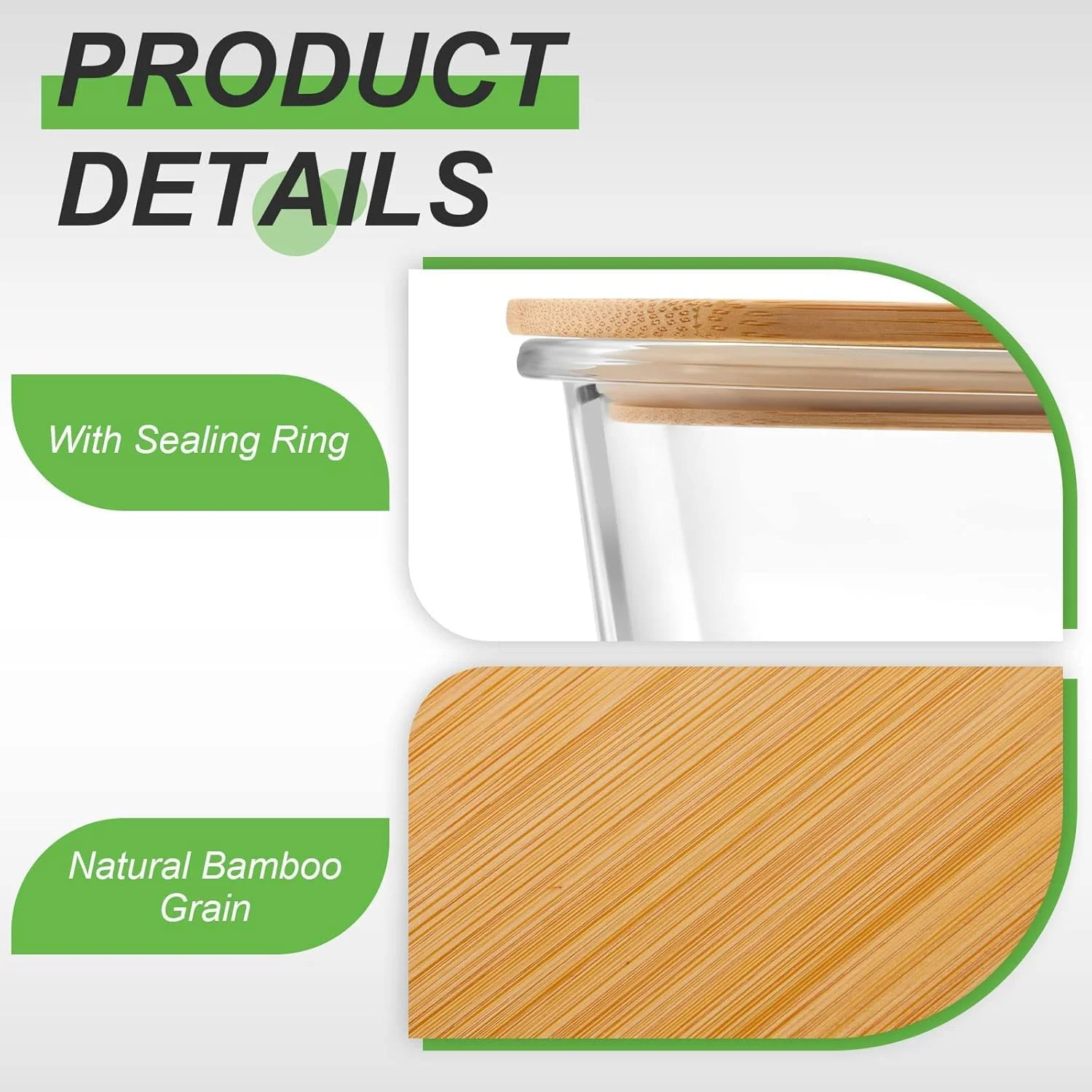 ست ظروف شیشه ای 5 عددی بیکسبایت با درب بامبو، حفظ تازگی در هر ظرف 1050 میلی لیتری، ظرف غذای 100% شیشه ای برای یخچال، ظروف شیشه ای بدون BPA برای نگهداری مواد غذایی در آشپزخانه