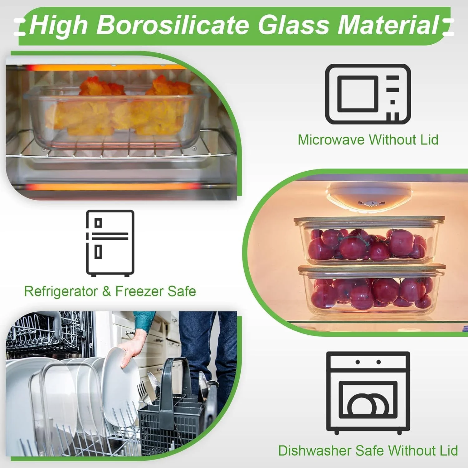 ست ظروف شیشه ای 5 عددی بیکسبایت با درب بامبو، حفظ تازگی در هر ظرف 1050 میلی لیتری، ظرف غذای 100% شیشه ای برای یخچال، ظروف شیشه ای بدون BPA برای نگهداری مواد غذایی در آشپزخانه