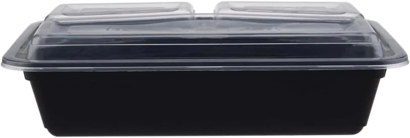 بسته ایده آل ظروف مستطیلی 3 قسمتی با پایه مشکی و درب – 5 عدد | مناسب مایکروویو و فریزر | مقاوم در برابر نشت، مناسب آماده سازی غذا و بیرون بر