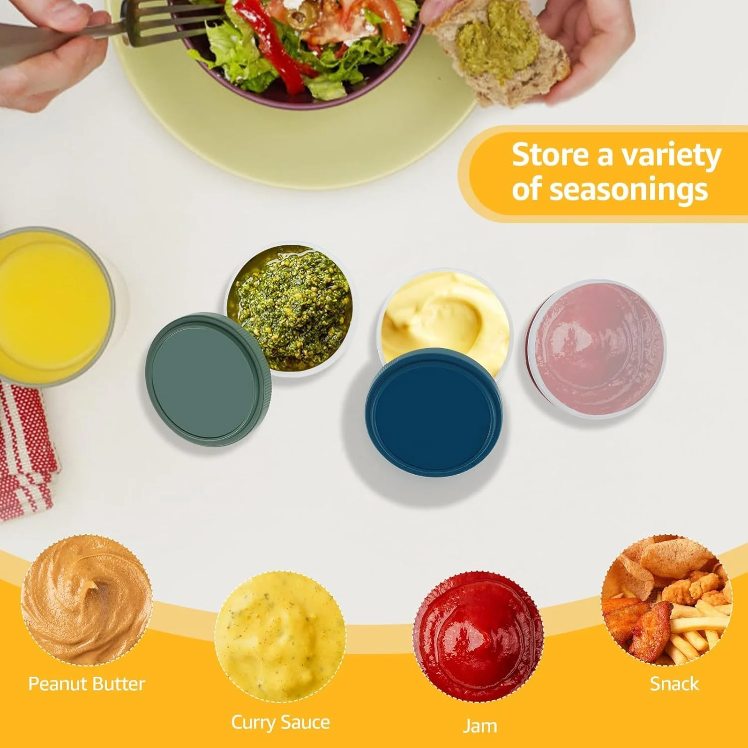 ظرف سس سالاد، ظروف کوچک چاشنی، فنجان های گرد سس غوطه ور با درب های ضد نشت، سس قابل استفاده مجدد با باز شدن آسان، چاشنی، بدون BPA، ایمن برای مایکروویو، فریزر، ماشین ظرفشویی، 9 عدد