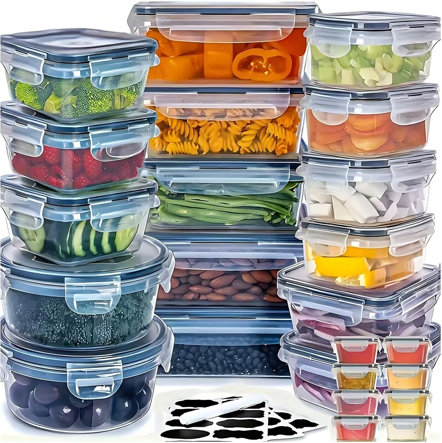 48 عدد ظرف نگهداری غذا با درب، جعبه های آماده سازی غذا، ست ظروف نگهداری (24 ظرف + 24 درب)، جعبه های نگهداری آشپزخانه ضد هوا و ضد نشت، بدون BPA، قابل شستشو در ماشین ظرفشویی، فریزر، قابل استفاده در مایکروویو