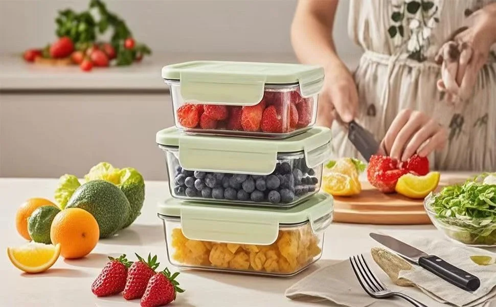 ست ۳ تایی ظروف شیشه ای نگهداری غذا، مناسب آماده سازی غذا، ظروف بنتو درب دار با قفل های ضد نشت، قابل استفاده در مایکروویو، فر، فریزر و ماشین ظرفشویی، بدون BPA، در اندازه های ۴۱۰، ۷۱۰ و ۱۰۳۵ میلی لیتر (سبز شفاف) ست ۳ تایی ظروف شیشه ای نگهداری غذا، مناسب آماده سازی غذا، ظروف بنتو درب دار با قفل های ضد نشت، قابل استفاده در مایکروویو، فر، فریزر و ماشین ظرفشویی، بدون BPA، در اندازه های ۴۱۰، ۷۱۰ و ۱۰۳۵ میلی لیتر (سبز شفاف)