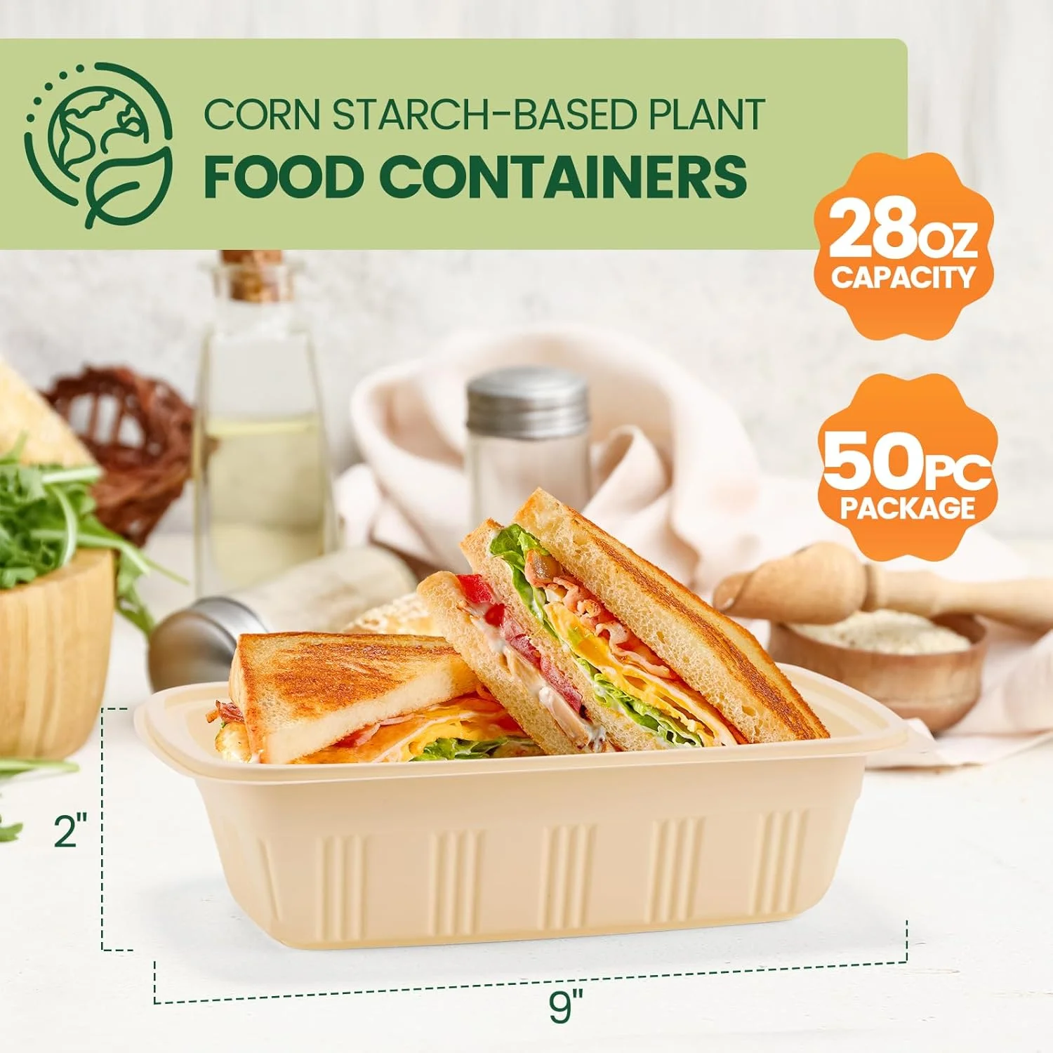 ظروف آماده سازی غذا 100 عددی (50 بسته) با درب، ظروف کمپوست پذیر 828 میلی لیتری، جعبه ناهار نشاسته ذرت زیست تخریب پذیر برای سالاد - 100% سازگار با محیط زیست - ظروف بیرون بر، قابل استفاده در مایکروویو و فریزر ظروف آماده سازی غذا 100 عددی (50 بسته) با درب، ظروف کمپوست پذیر 828 میلی لیتری، جعبه ناهار نشاسته ذرت زیست تخریب پذیر برای سالاد - 100% سازگار با محیط زیست - ظروف بیرون بر، قابل استفاده در مایکروویو و فریزر