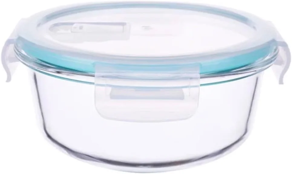 ظروف شیشه ای گرد ممتاز با درب، بسته 4 عددی - ظروف نگهداری مواد غذایی، نگهداری در آشپزخانه و یخچال، آماده سازی غذا به صورت دربسته، قابل شستشو در ماشین ظرفشویی و استفاده در مایکروویو