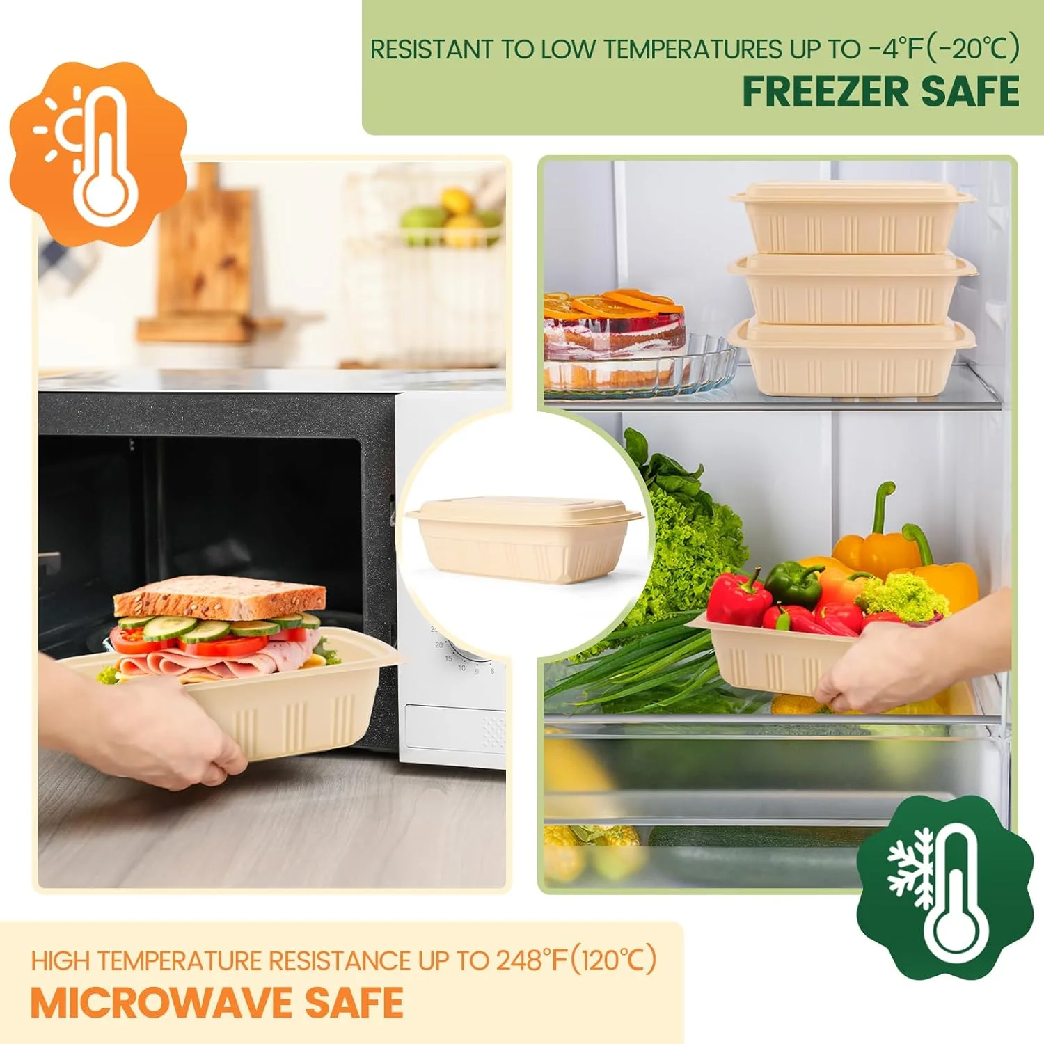 ظروف آماده سازی غذا 100 عددی (50 بسته) با درب، ظروف کمپوست پذیر 828 میلی لیتری، جعبه ناهار نشاسته ذرت زیست تخریب پذیر برای سالاد - 100% سازگار با محیط زیست - ظروف بیرون بر، قابل استفاده در مایکروویو و فریزر ظروف آماده سازی غذا 100 عددی (50 بسته) با درب، ظروف کمپوست پذیر 828 میلی لیتری، جعبه ناهار نشاسته ذرت زیست تخریب پذیر برای سالاد - 100% سازگار با محیط زیست - ظروف بیرون بر، قابل استفاده در مایکروویو و فریزر