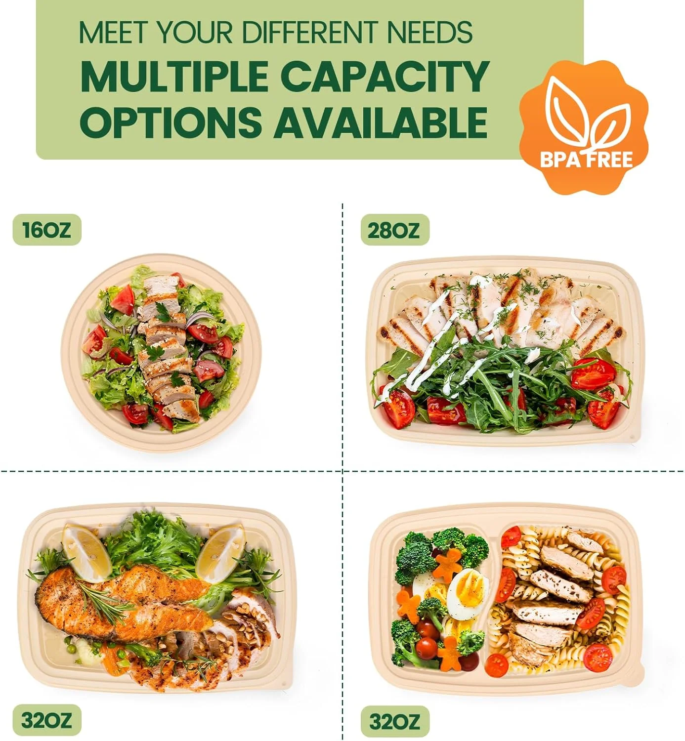 ظروف آماده سازی غذا 100 عددی (50 بسته) با درب، ظروف کمپوست پذیر 828 میلی لیتری، جعبه ناهار نشاسته ذرت زیست تخریب پذیر برای سالاد - 100% سازگار با محیط زیست - ظروف بیرون بر، قابل استفاده در مایکروویو و فریزر ظروف آماده سازی غذا 100 عددی (50 بسته) با درب، ظروف کمپوست پذیر 828 میلی لیتری، جعبه ناهار نشاسته ذرت زیست تخریب پذیر برای سالاد - 100% سازگار با محیط زیست - ظروف بیرون بر، قابل استفاده در مایکروویو و فریزر