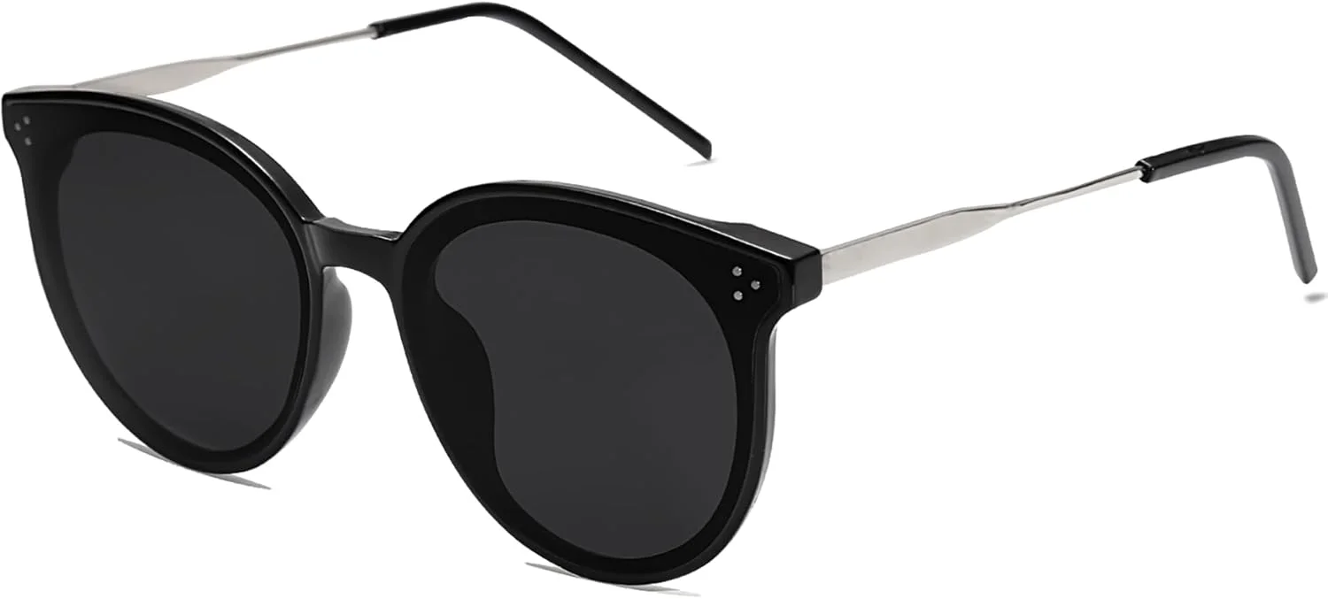 عینک آفتابی زنانه SOJOS مدل Dolphin Retro Vintage، عینک گربه‌ای گرد بزرگ با محافظت UV 400 و لولای فنری، به همراه دستمال و کیف عینک