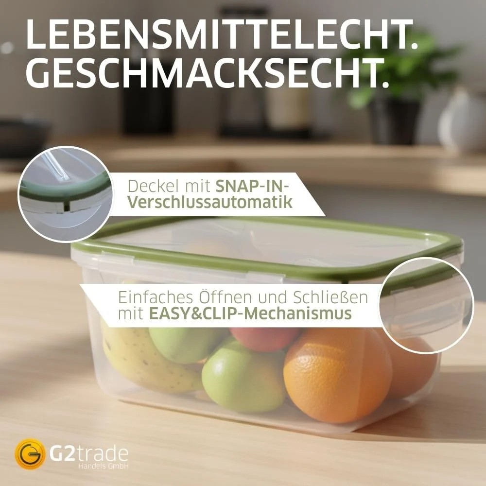 ست 3 تایی ظروف نگهداری مواد غذایی G4P protect G2 - ظروف نگهداری 0.5/1.0/1.9 لیتری - جعبه های نگهداری مواد غذایی، ضد هوا و قابل چیدن - قابل استفاده در ماشین ظرفشویی، مایکروویو و فریزر - مستطیلی، بدون BPA - سبز