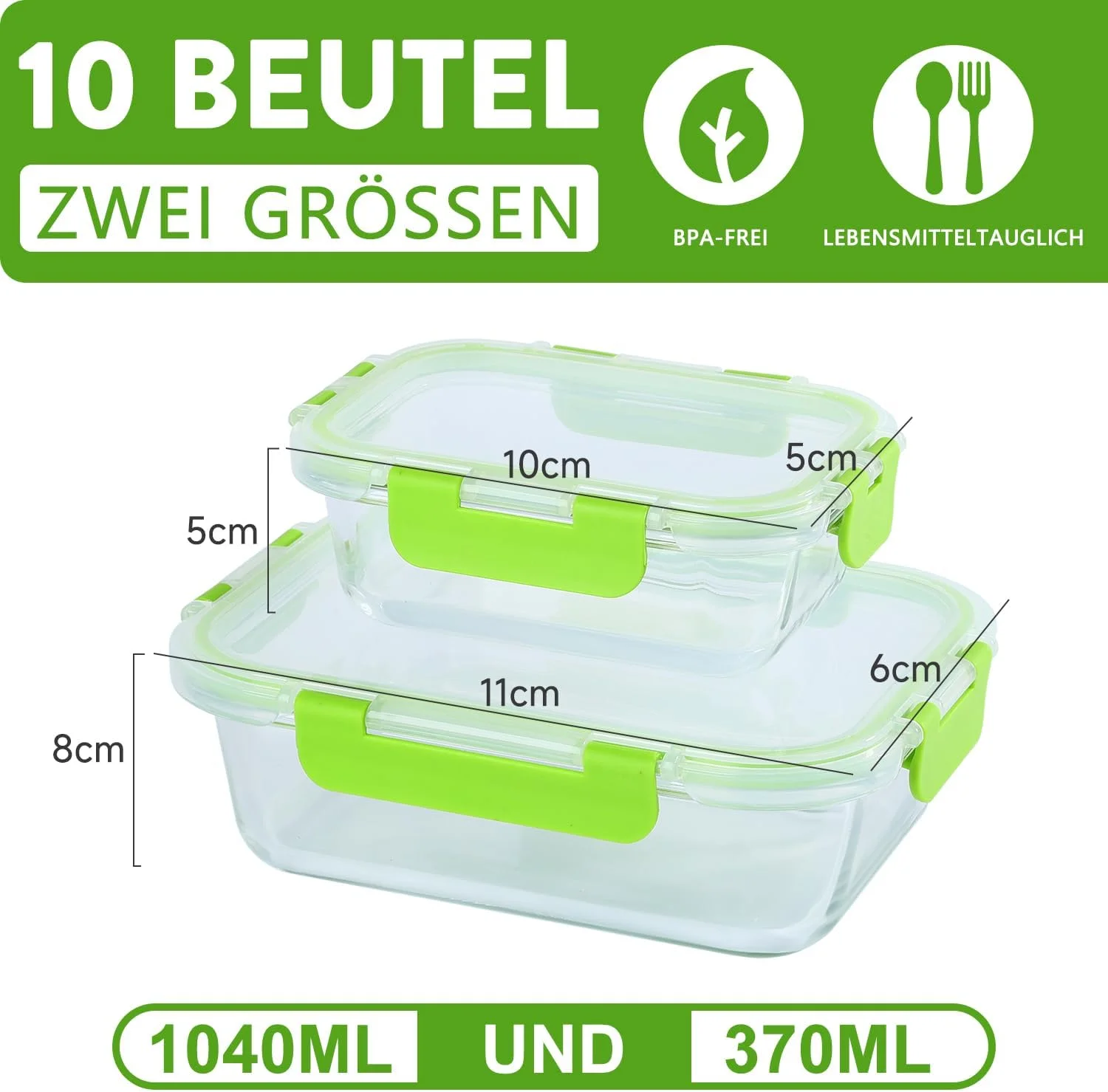 ظروف آماده سازی غذا لیلیوم، بسته 10 عددی شیشه ای، کنترل وعده، ظروف شیشه ای درب دار و ضد هوا مناسب مایکروویو و فریزر (370 میلی لیتر و 1040 میلی لیتر)