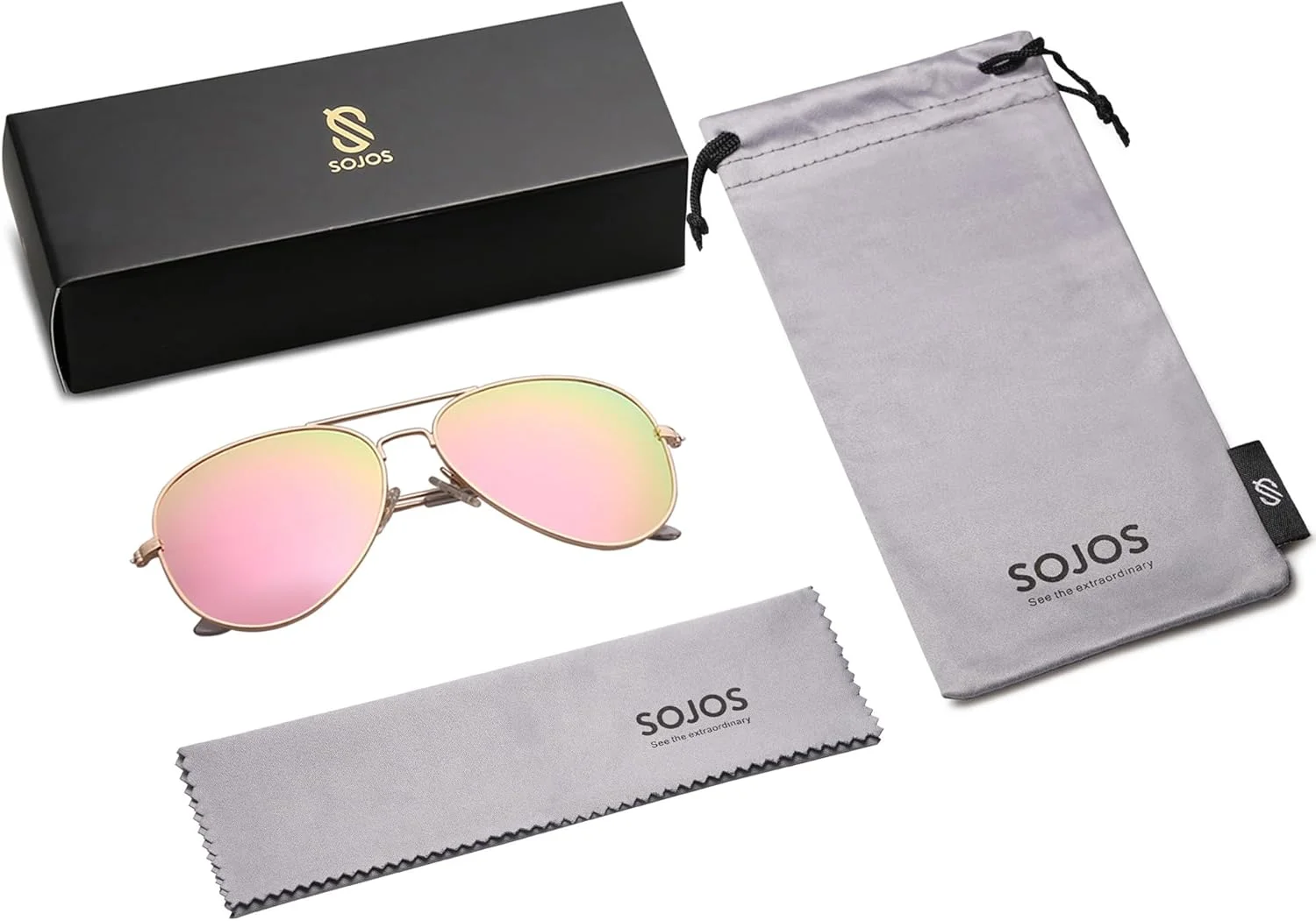 عینک آفتابی خلبانی کلاسیک پلاریزه SOJOS با لنزهای آینه‌ای UV400 مدل SJ1054