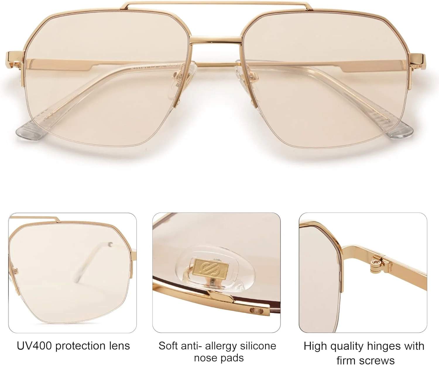 عینک آفتابی خلبانی شیک SOJOS مردانه زنانه رترو با پل دوتایی فلزی نیمه بدون قاب Lentes De Sol Para Mujer SJ1191