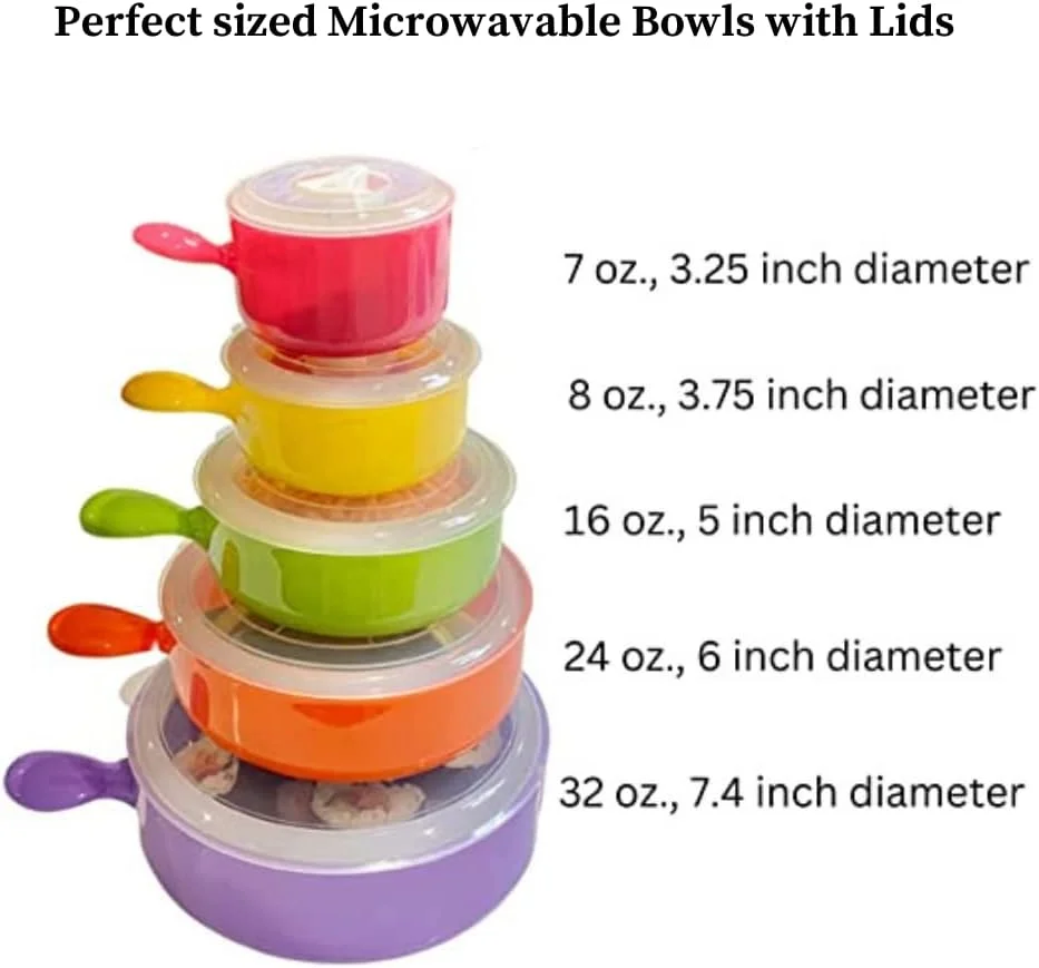 مجموعه 10 عددی کاسه های مایکروویو/فریزر Evelots - همراه با درب - ظرف غذا - پلاستیک بدون BPA