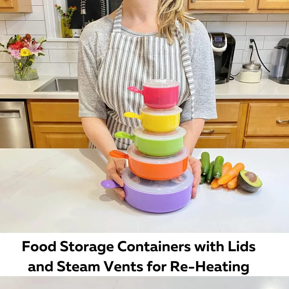 مجموعه 10 عددی کاسه های مایکروویو/فریزر Evelots - همراه با درب - ظرف غذا - پلاستیک بدون BPA