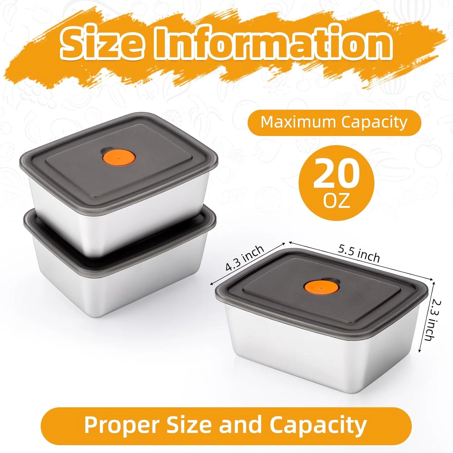 ظروف نگهداری غذا استیل فکوکی، 3 عددی (590 میلی لیتر) همراه با درب | ظروف اسنک برای کودکان، قابل استفاده در فریزر و مایکروویو | ظروف فلزی 316 برای آماده سازی غذا، باقیمانده غذا، فریزر