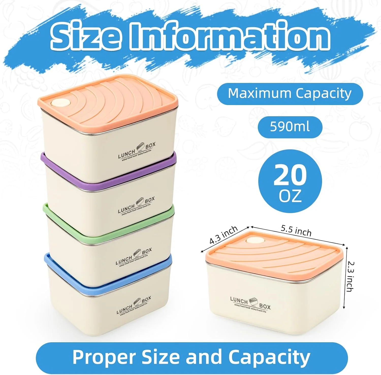 ست 8 عددی ظروف استیل نگهداری غذا فکوکی با درب (530 میلی لیتر)، ظروف اسنک برای کودکان، قابل استفاده در فریزر، قابل استفاده در مایکروویو، ظروف فلزی برای آماده سازی غذا، باقیمانده غذا