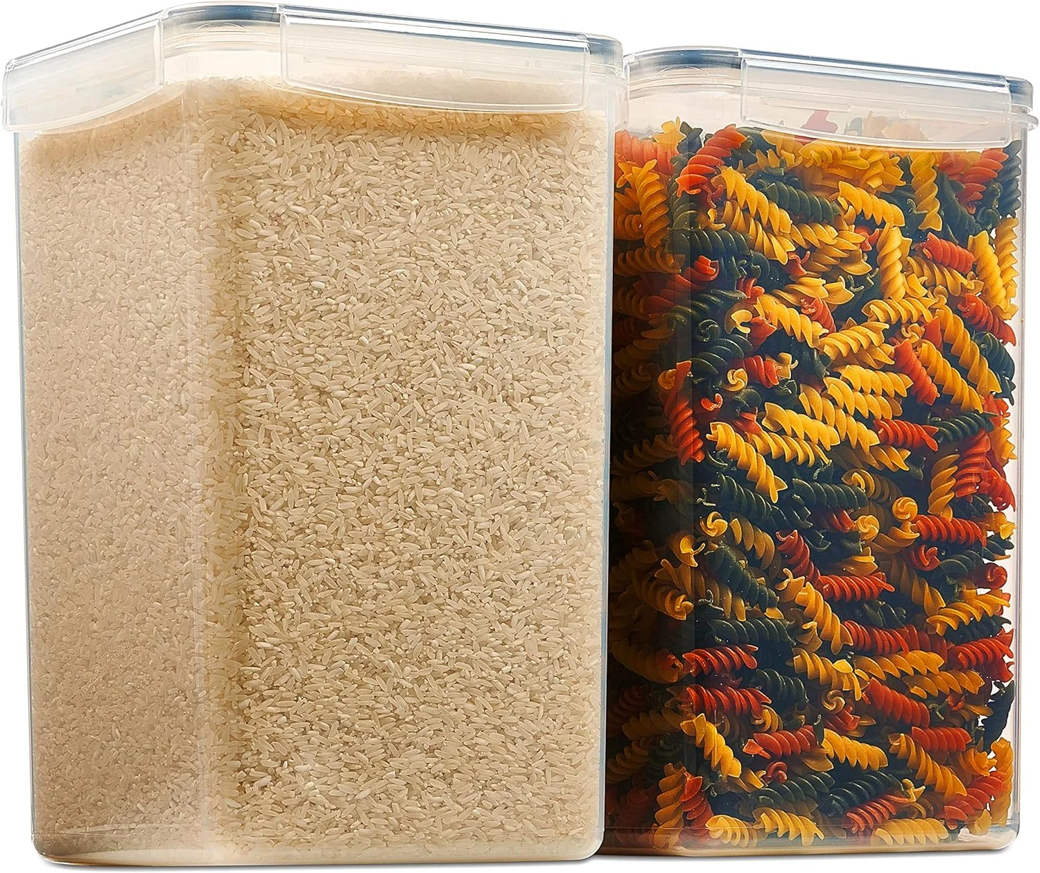 ست 2 عددی ظروف نگهداری مواد غذایی بسیار بزرگ و درب دار - 6.5 لیتری / 220 اونس، پلاستیک شفاف بدون BPA، مناسب برای سازماندهی آشپزخانه و انبار، آرد، شکر، برنج و لوازم پخت و پز - شامل برچسب، ماژیک و ست قاشق