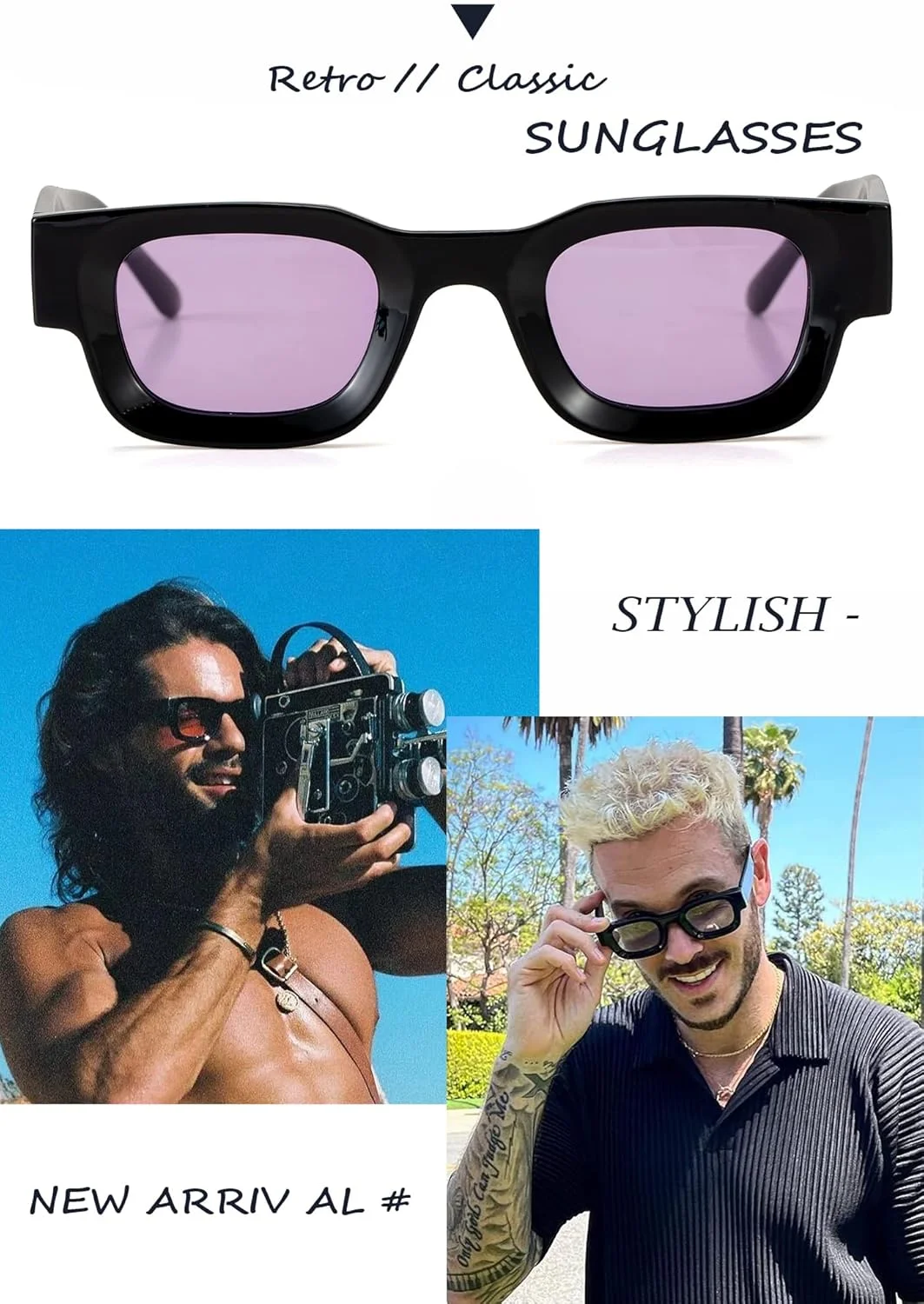 عینک آفتابی مستطیلی پلاریزه Teumire رترو برای صورت های کوچک، زنانه و مردانه، عینک های مربعی ضخیم با محافظت UV400