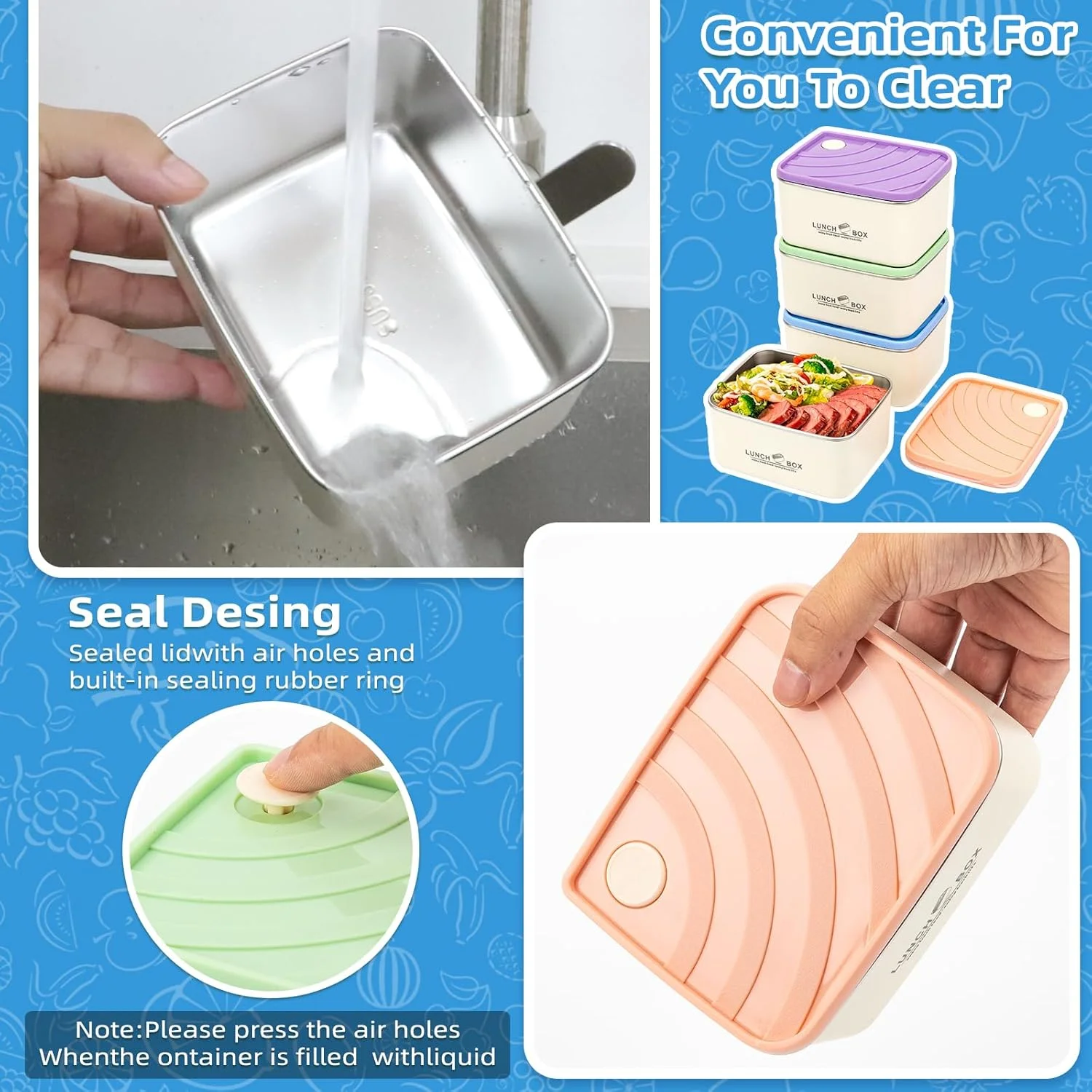 ست 8 عددی ظروف استیل نگهداری غذا فکوکی با درب (530 میلی لیتر)، ظروف اسنک برای کودکان، قابل استفاده در فریزر، قابل استفاده در مایکروویو، ظروف فلزی برای آماده سازی غذا، باقیمانده غذا