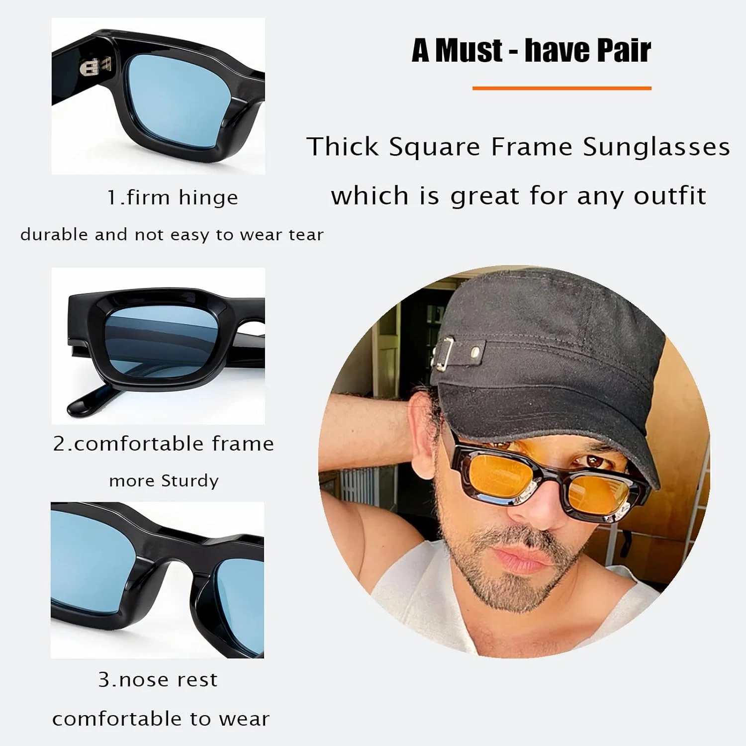 عینک آفتابی مستطیلی پلاریزه Teumire رترو برای صورت های کوچک، زنان و مردان، عینک های مربعی ضخیم با محافظت UV400