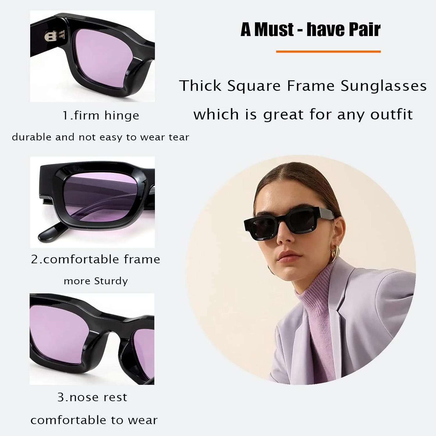 عینک آفتابی مستطیلی پلاریزه Teumire رترو برای صورت های کوچک، زنانه و مردانه، عینک های مربعی ضخیم با محافظت UV400