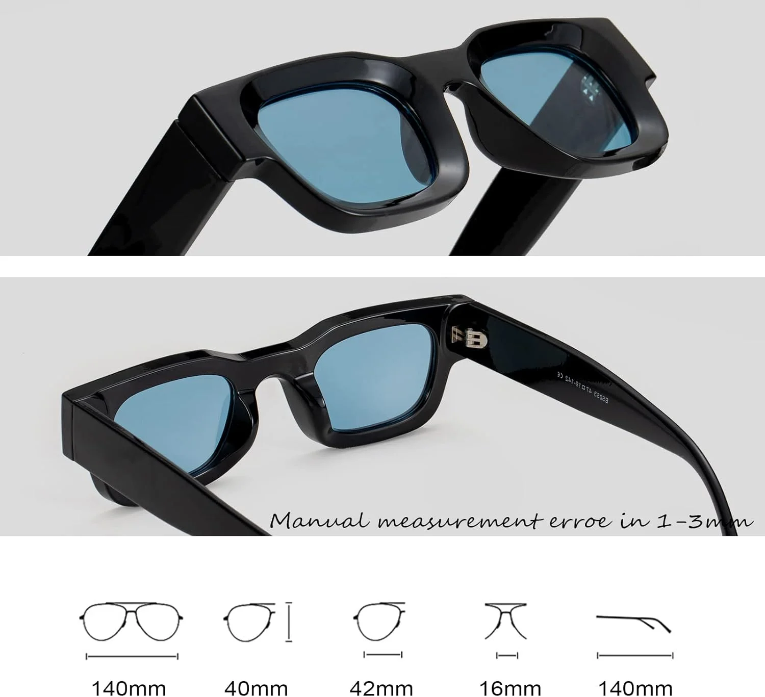 عینک آفتابی مستطیلی پلاریزه Teumire رترو برای صورت های کوچک، زنان و مردان، عینک های مربعی ضخیم با محافظت UV400